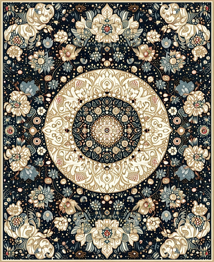 Ornate Floral Mandala Dark Pattern Rug