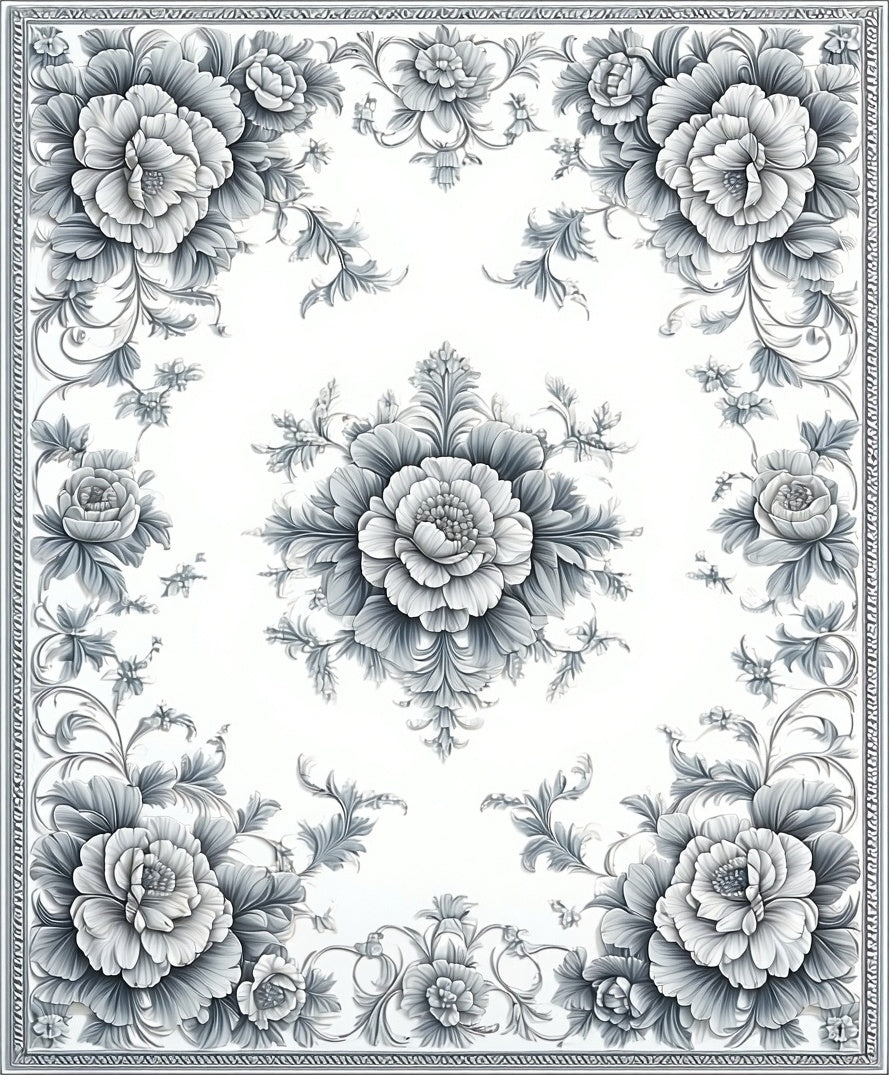 Elegant Gray Floral Scrollwork Pattern Rug