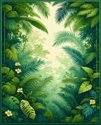 Lush Tropical Jungle Leaf Pattern Rug