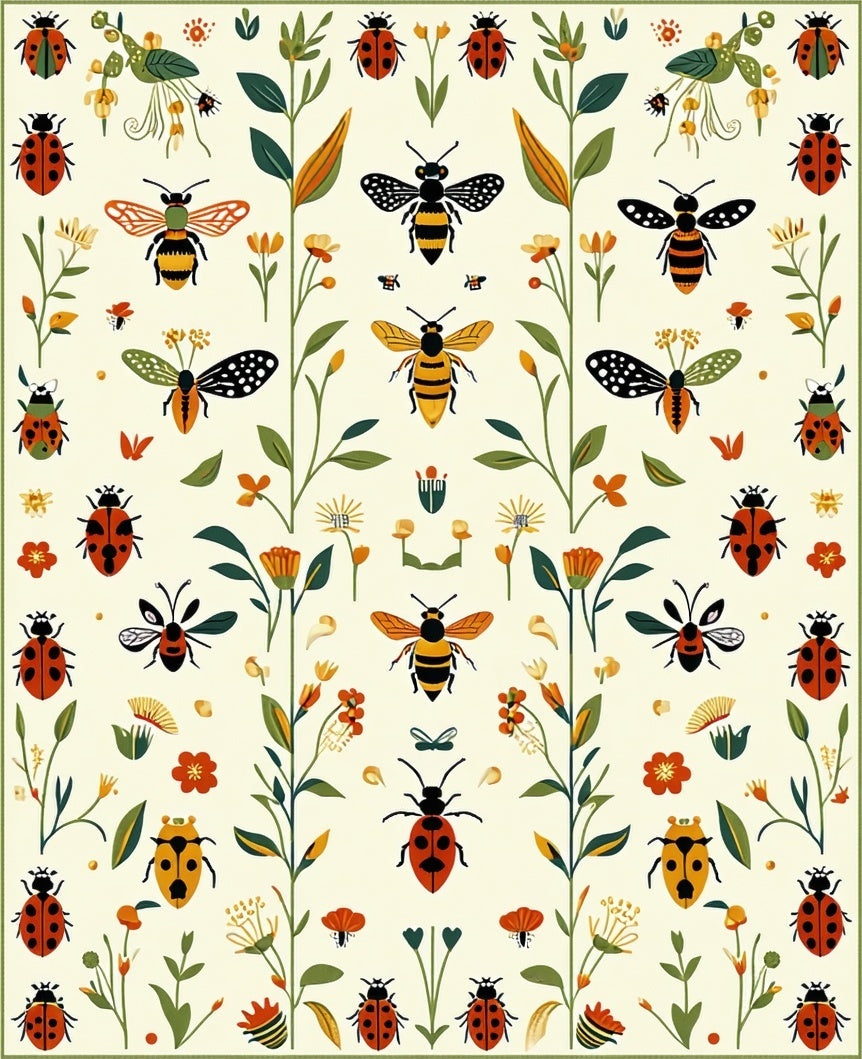 Whimsical Garden Animals Flowers Pattern Rug