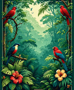 Lush Tropical Rainforest With Parrots Rug