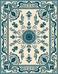 Classic Teal Floral Border Design Rug