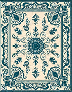 Classic Teal Floral Border Design Rug