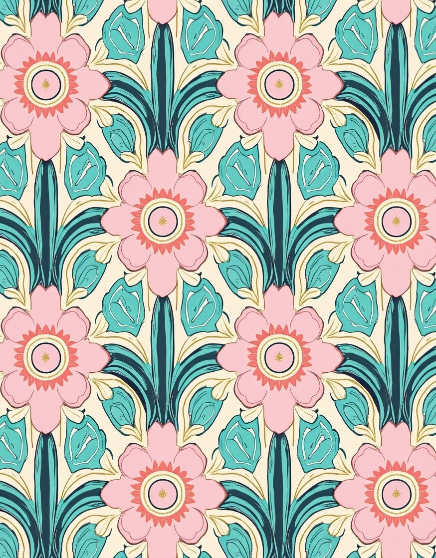 Pretty Pink Floral Art Nouveau Pattern Rug