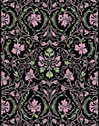 Pink and Green Floral Vines Pattern Rug