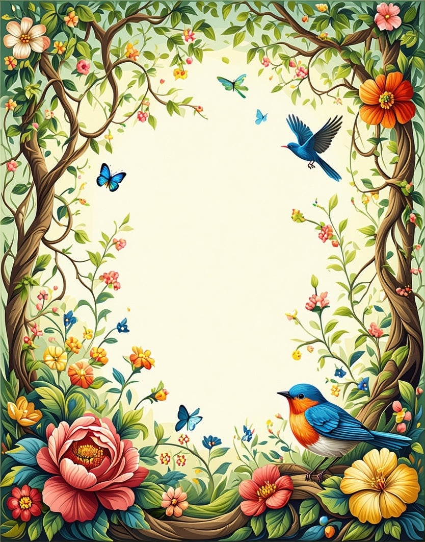 Whimsical Garden Birds and Butterflies Rug