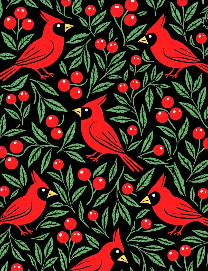 Red Cardinals with Green Berries Rug
