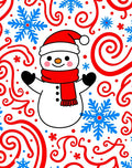 Chubby Snowman White Red Blue Swirls Rug