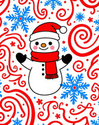Chubby Snowman White Red Blue Swirls Rug