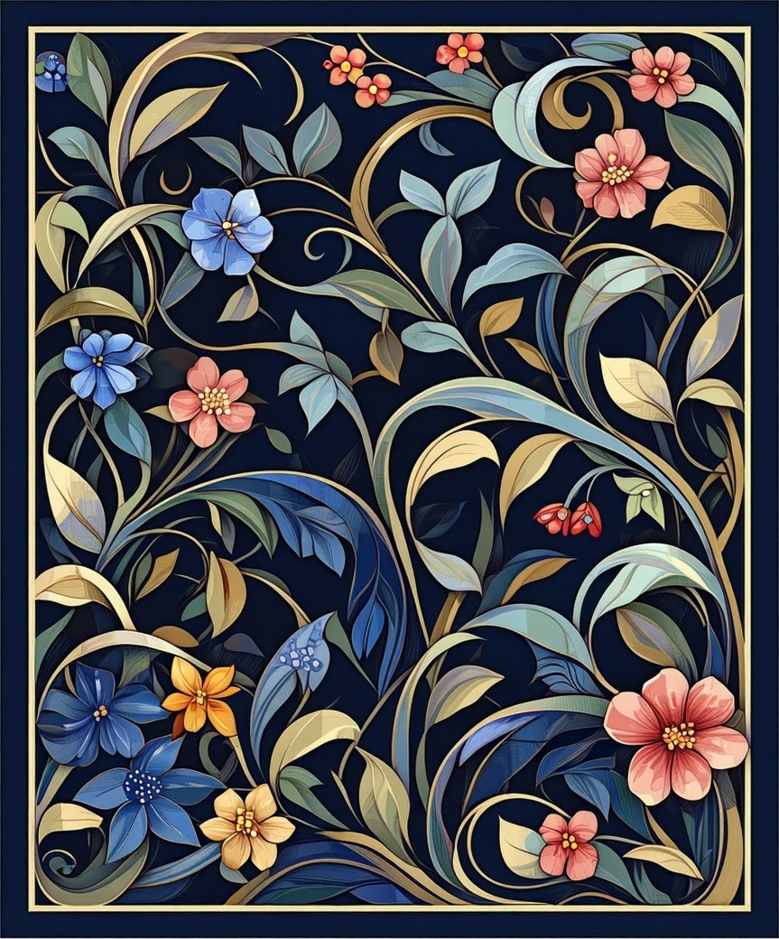 Dark Floral Tapestry Pattern Rug