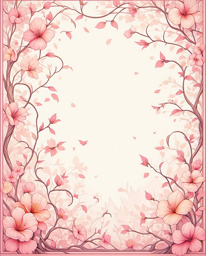 Soft Pink Blossom Vine Border Rug