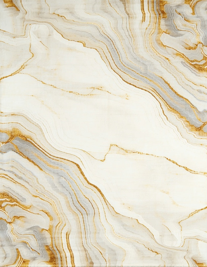 Elegant White And Gold Agate Swirl Rug