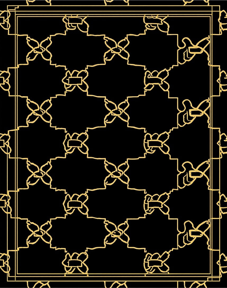 Golden Geometric Floral Patterned Rug