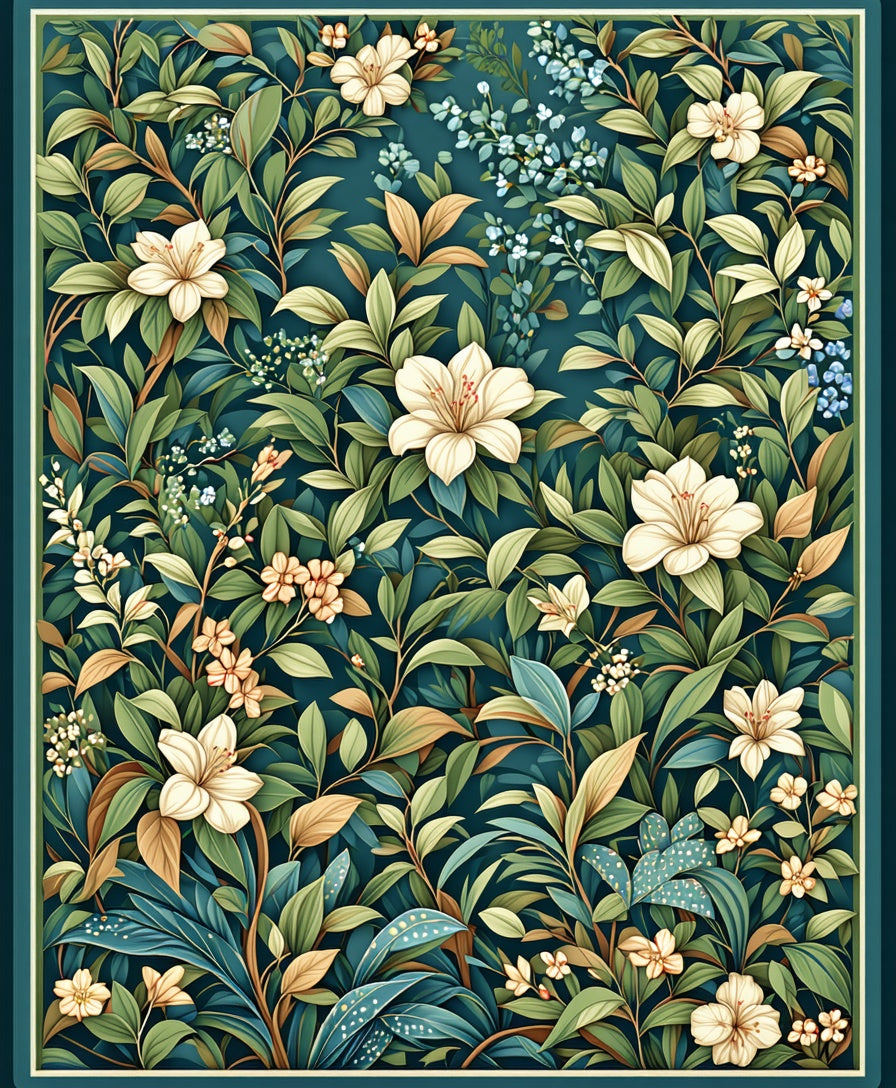 Vintage Floral Botanical Garden Pattern Rug