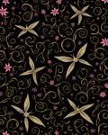 Whimsical Golden Swirls Pink Flowers Rug
