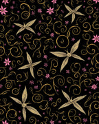 Whimsical Golden Swirls Pink Flowers Rug