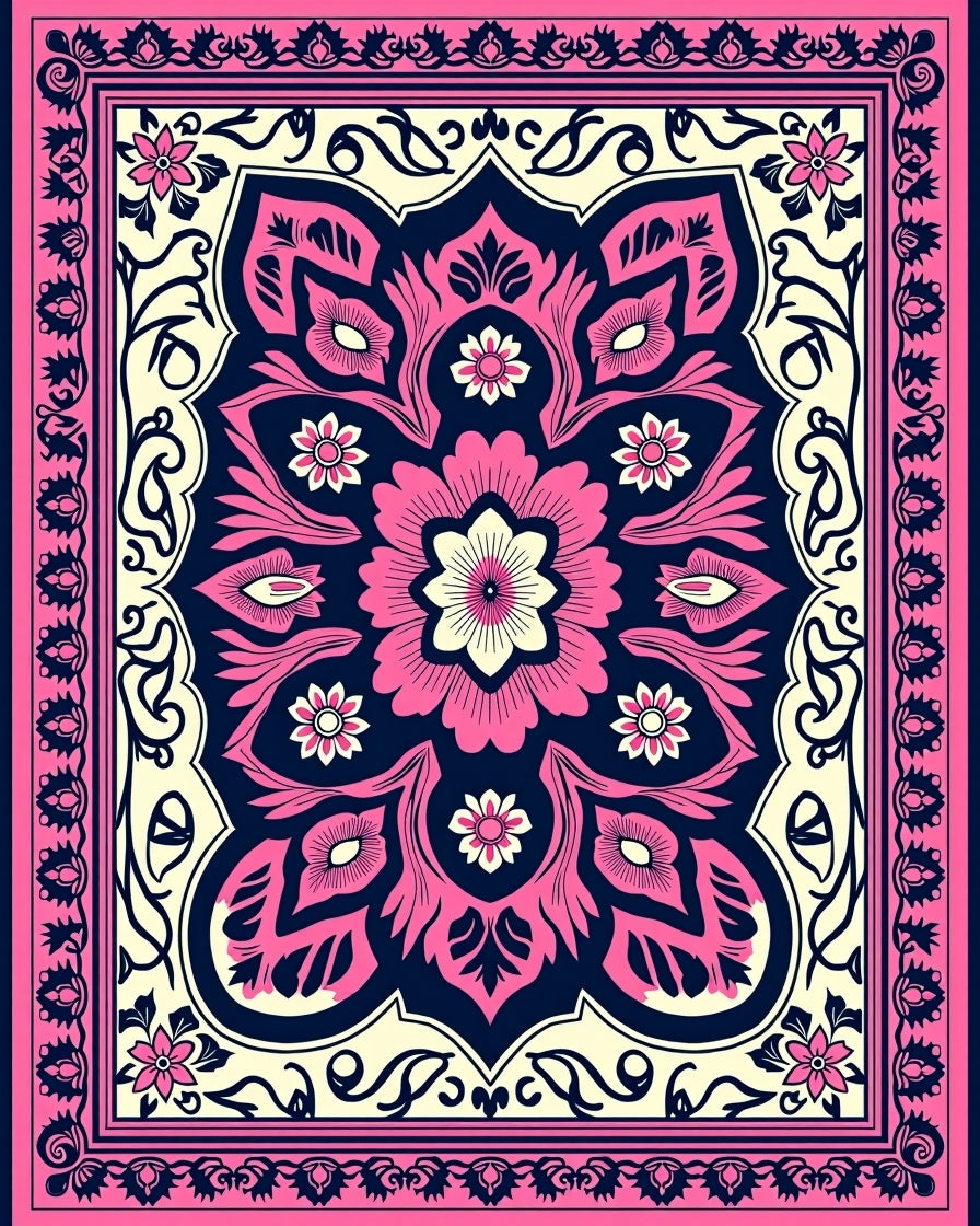 Vibrant Pink Floral Medallion Design Rug