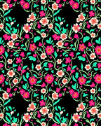 Vibrant Floral Vines With Black Background Rug
