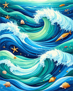 Vibrant Ocean Waves with Marine Life Rug