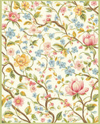 Charming Blush Pink Blue Blossom Vines Rug