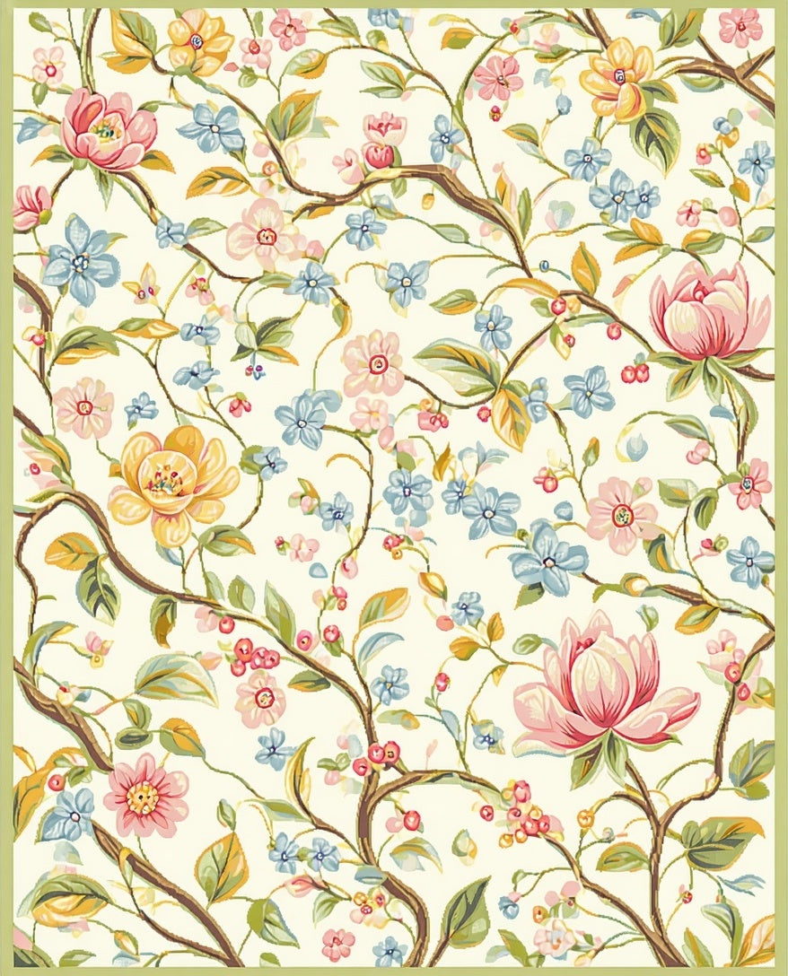 Charming Blush Pink Blue Blossom Vines Rug