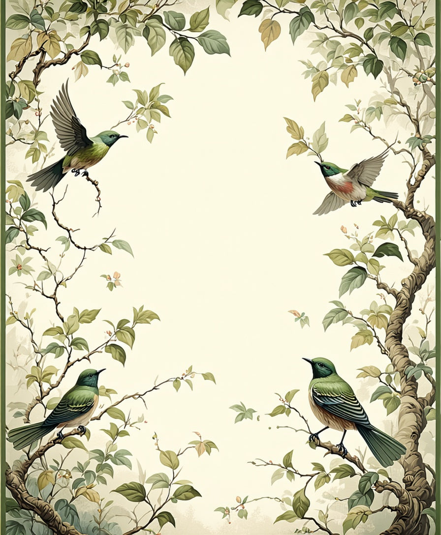 Whimsical Birds Branches Nature Design Rug
