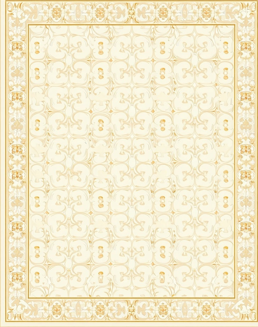 Elegant Cream Golden Scroll Pattern Rug