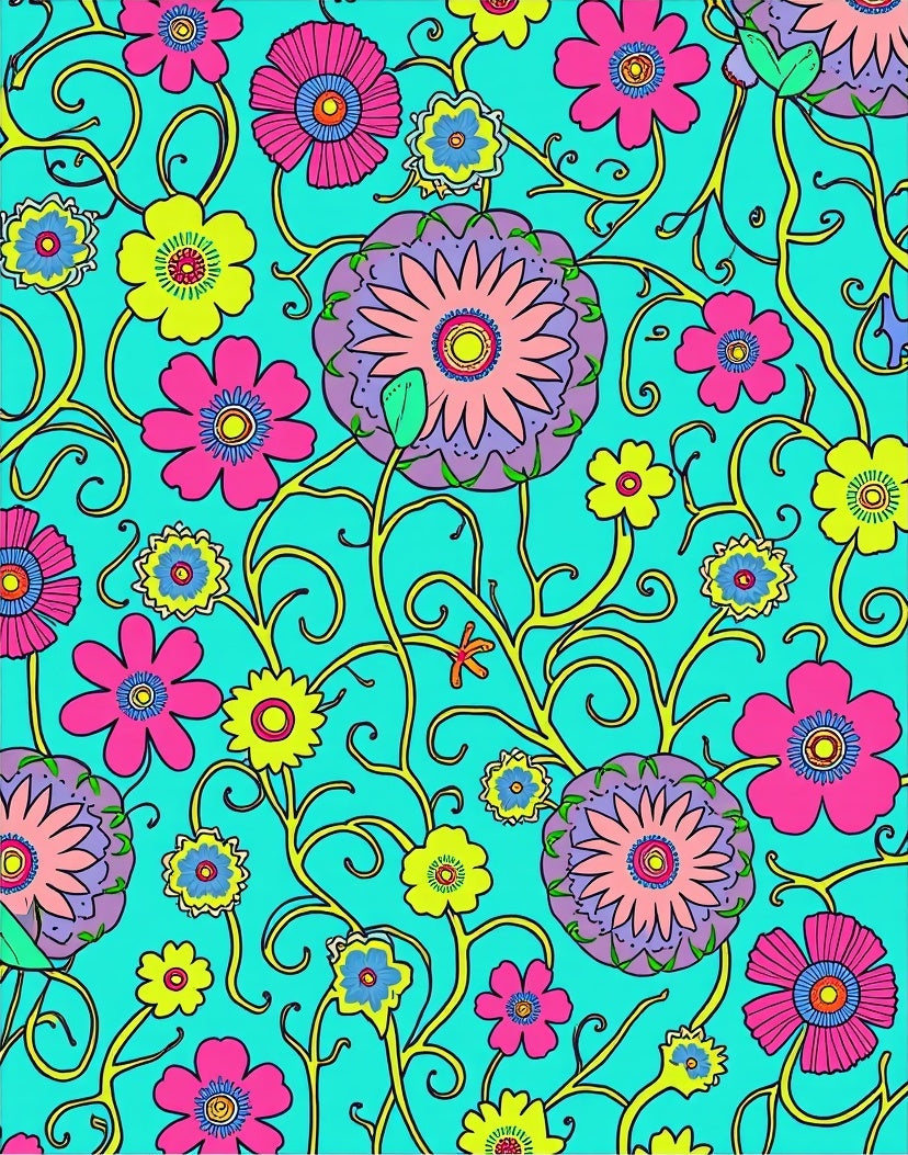 Vibrant Floral Vines Pattern Rug