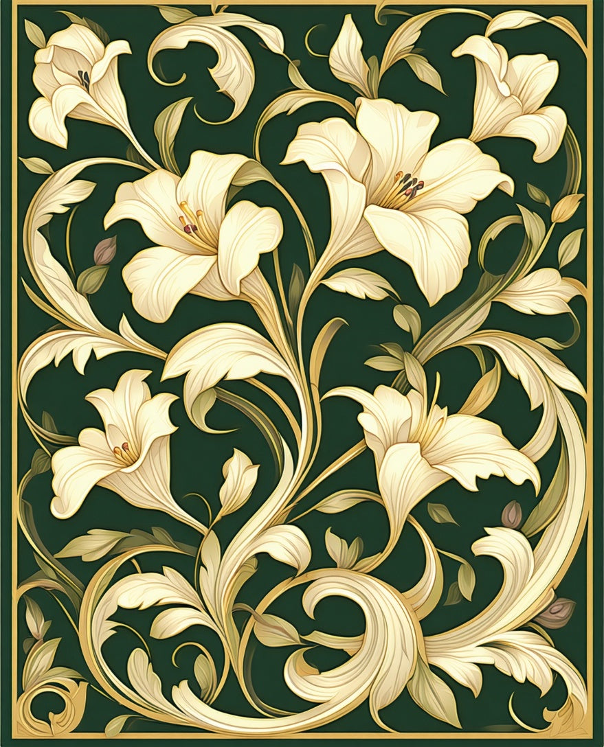 Elegant Cream Lily Floral Pattern Rug