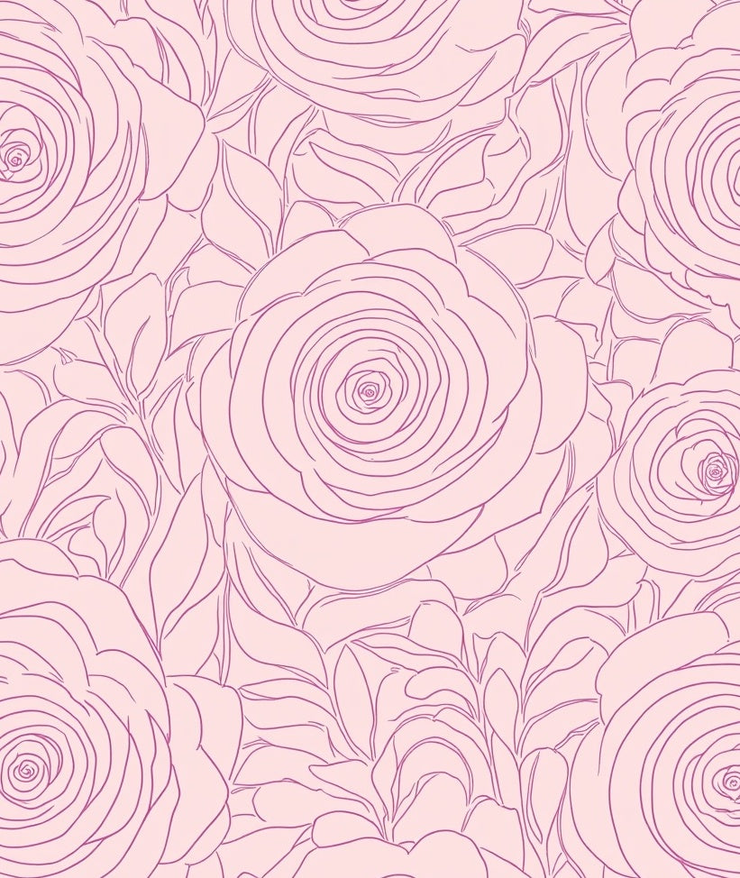 Delicate Pink Rose Outline Pattern Rug