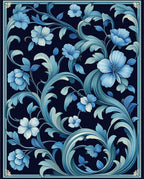 Deep Blue Floral Vine Pattern Rug