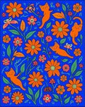 Whimsical Orange Cats And Flowers Pattern Rug