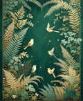 Emerald Forest Bird and Fern Pattern Rug
