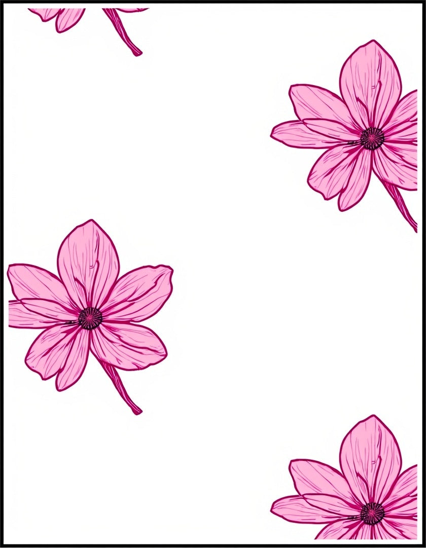 Pink Floral Outline Design Rug