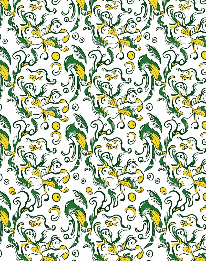 Emerald Gold Flowing Floral Swirls Rug