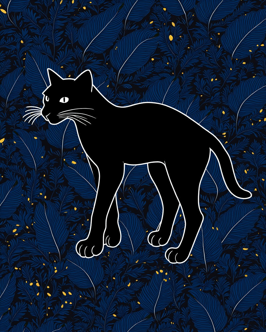 Black Cat In Jungle Pattern Rug
