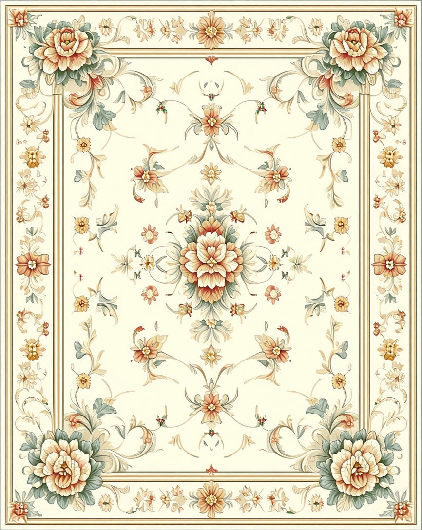 Cream Floral Swirl Traditional Rug
