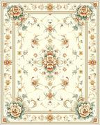 Cream Floral Swirl Traditional Rug