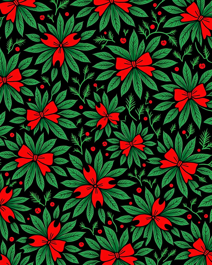 Festive Red Bow Holly Leaf Rug