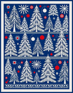 Hand Drawn White Christmas Trees Navy Rug