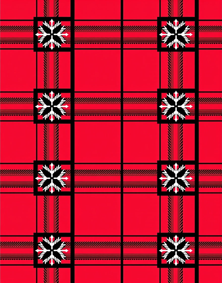 Red Black Plaid Snowflake Square Rug