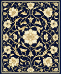 Dark Blue Floral Vine Design Rug