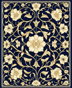 Dark Blue Floral Vine Design Rug
