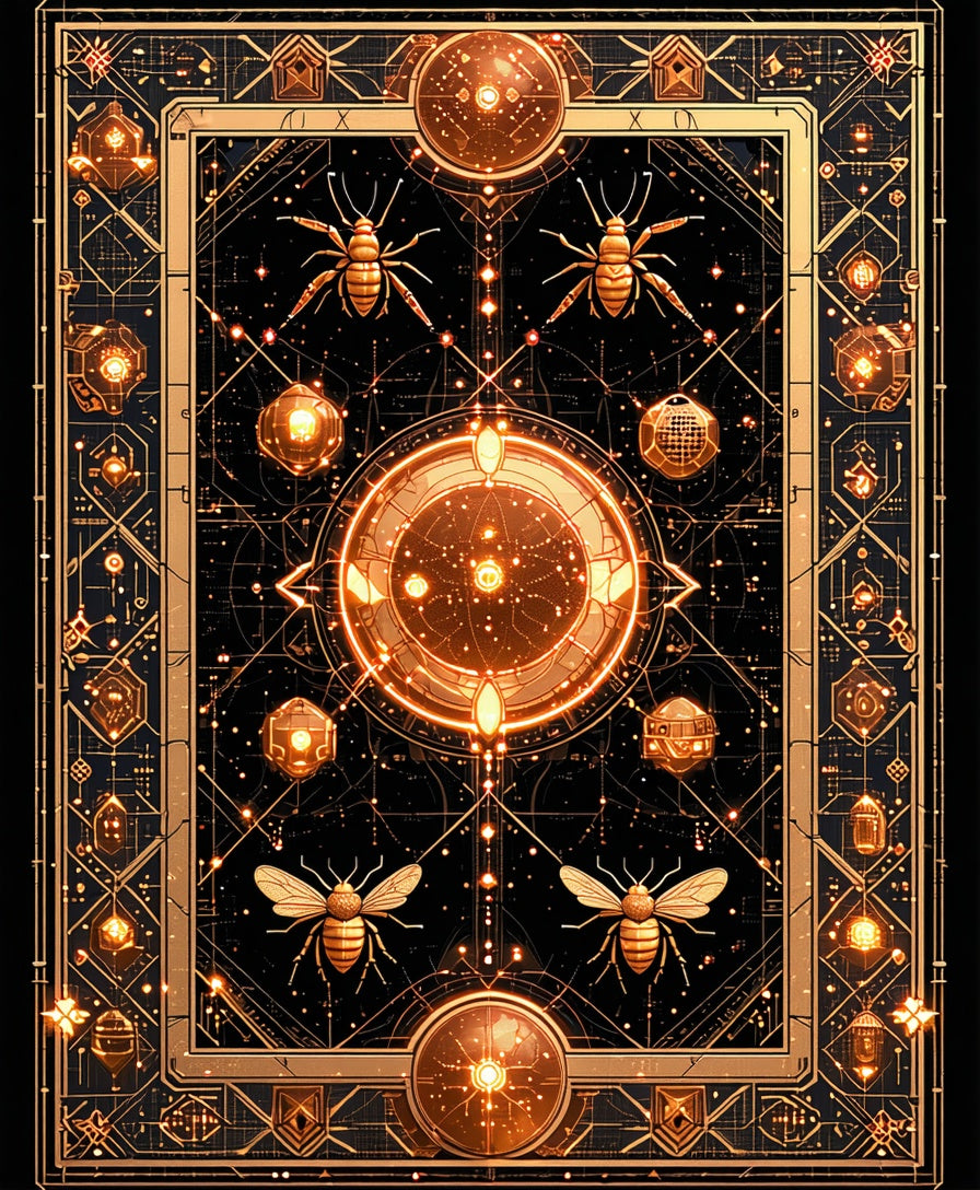 Abstract Geometric Gold Insect Pattern Rug