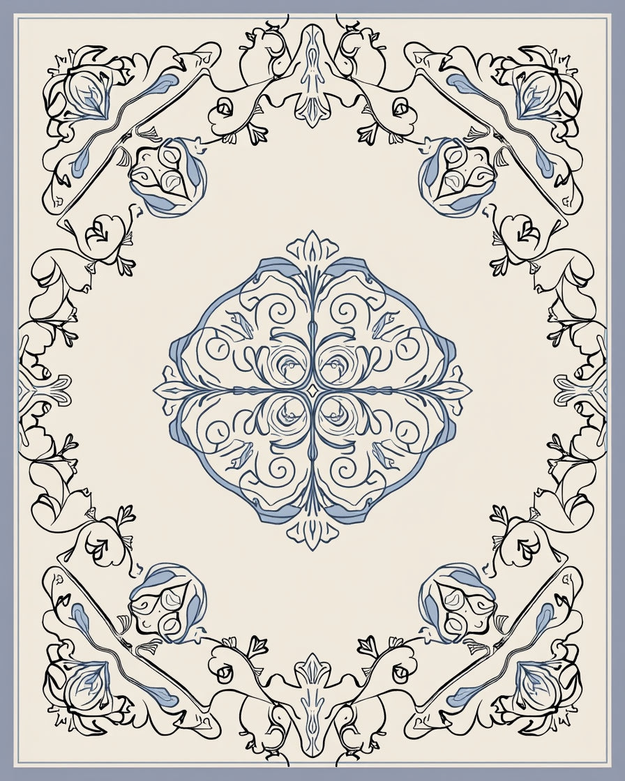 Floral Scrollwork Medallion Design Rug
