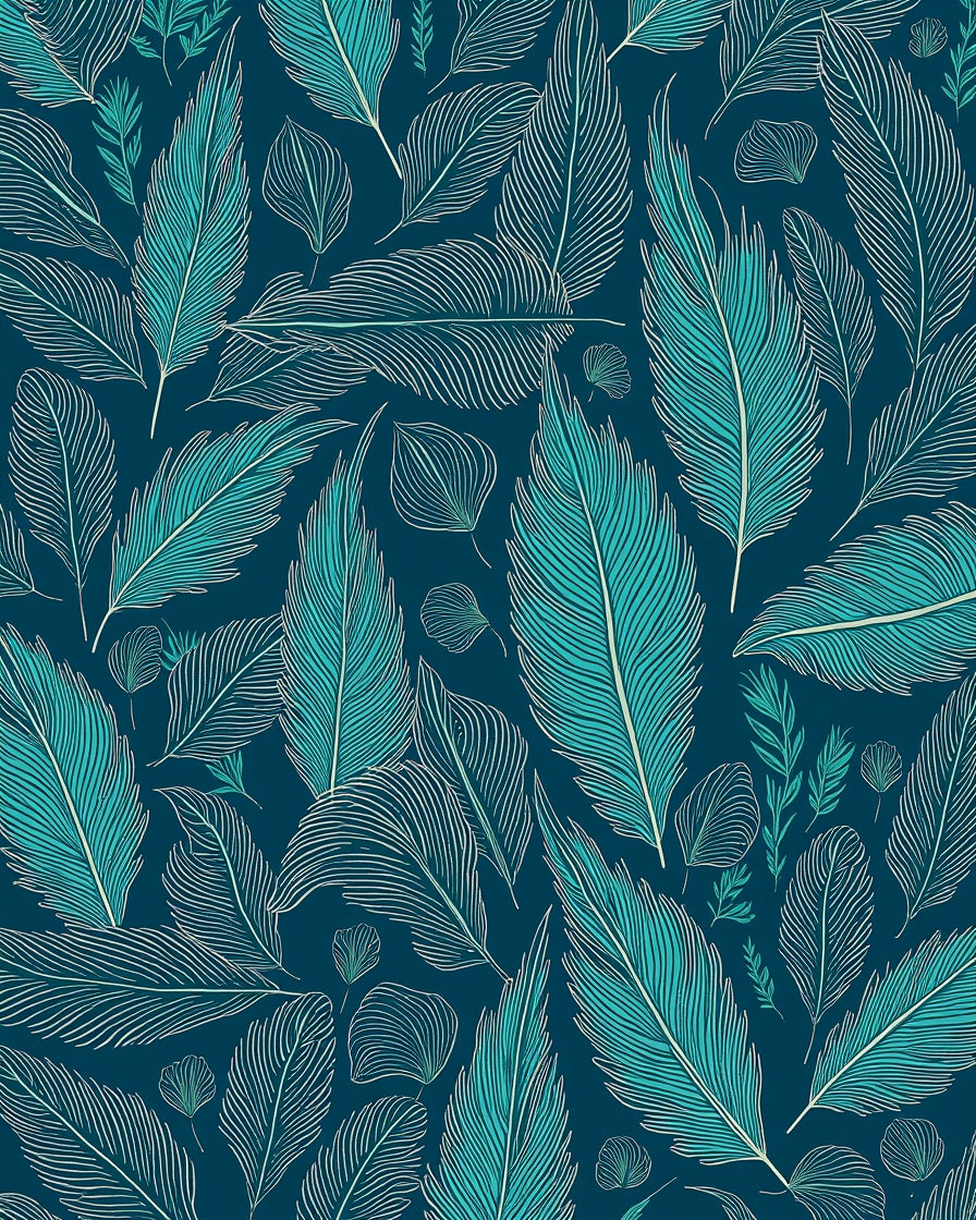 Elegant Teal Feathers Pattern Design Rug
