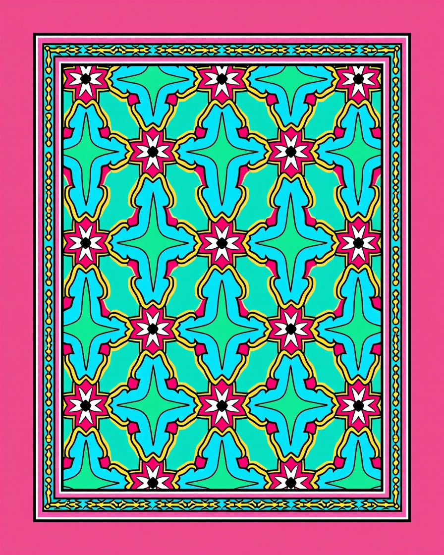 Bright Teal Mid Century Starburst Rug