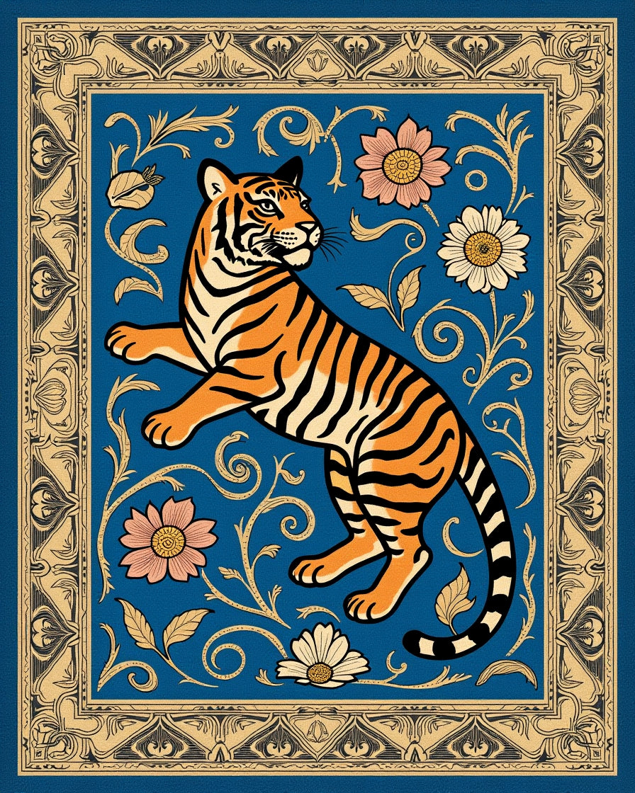 Radiant Tiger Floral Motif Rug