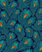 Opulent Teal Feather Pattern Rug