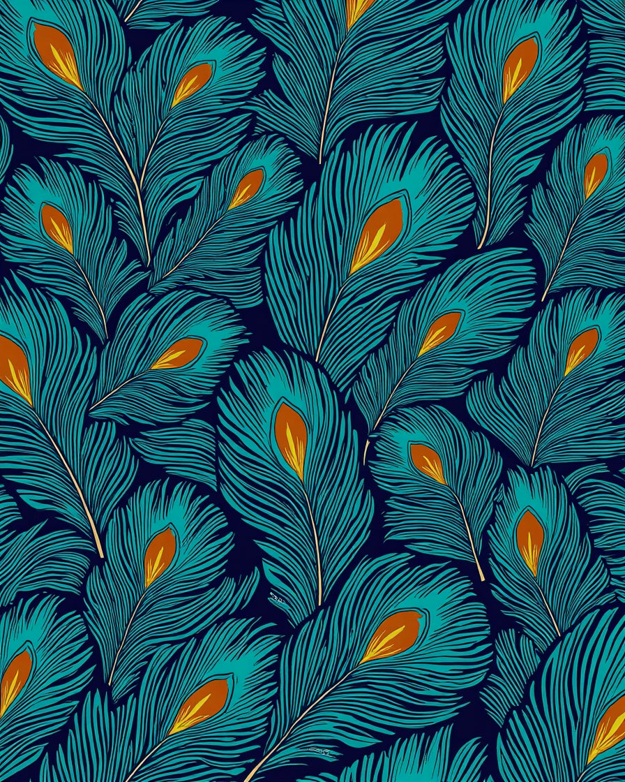 Opulent Teal Feather Pattern Rug